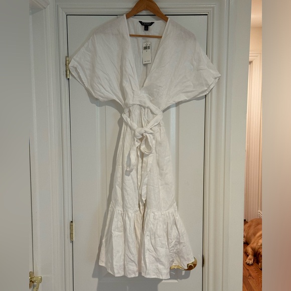 NWT Lauren by Ralph Lauren Belted Linen Wrap Style Dress in White. Size 4 - Picture 7 of 10